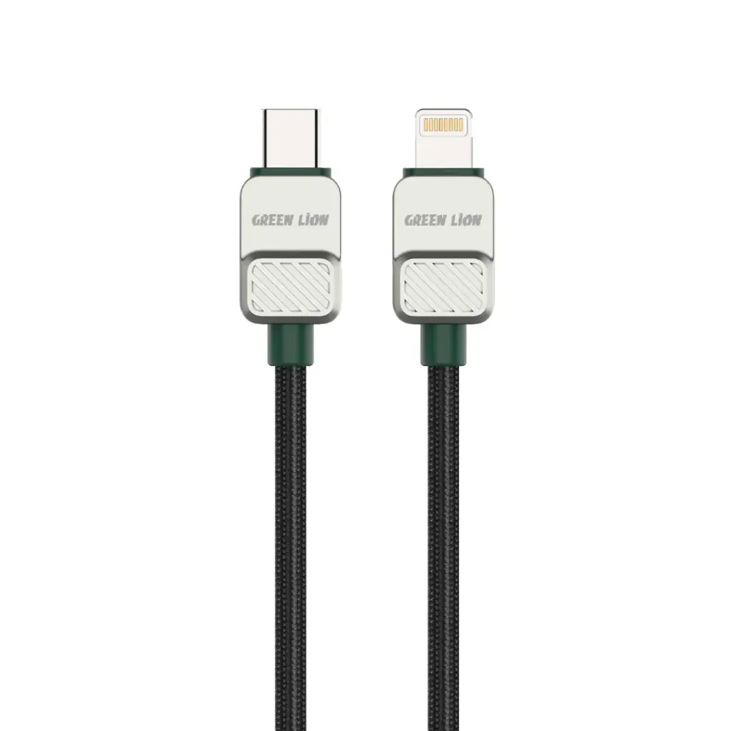 Green Lion USB C to Lightning Electroplated Braided Cable 1m 27W - Black+Green